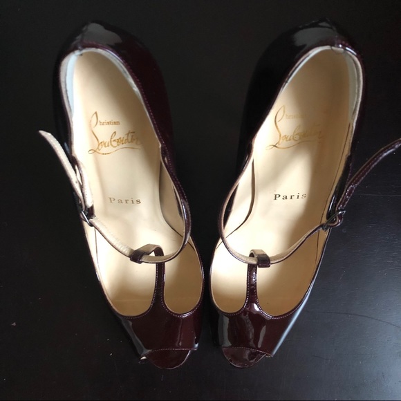 Christian Louboutin Burlina Peep-toe T-Strap Maryjane Patent Pump Burgundy 39 - Picture 4 of 12
